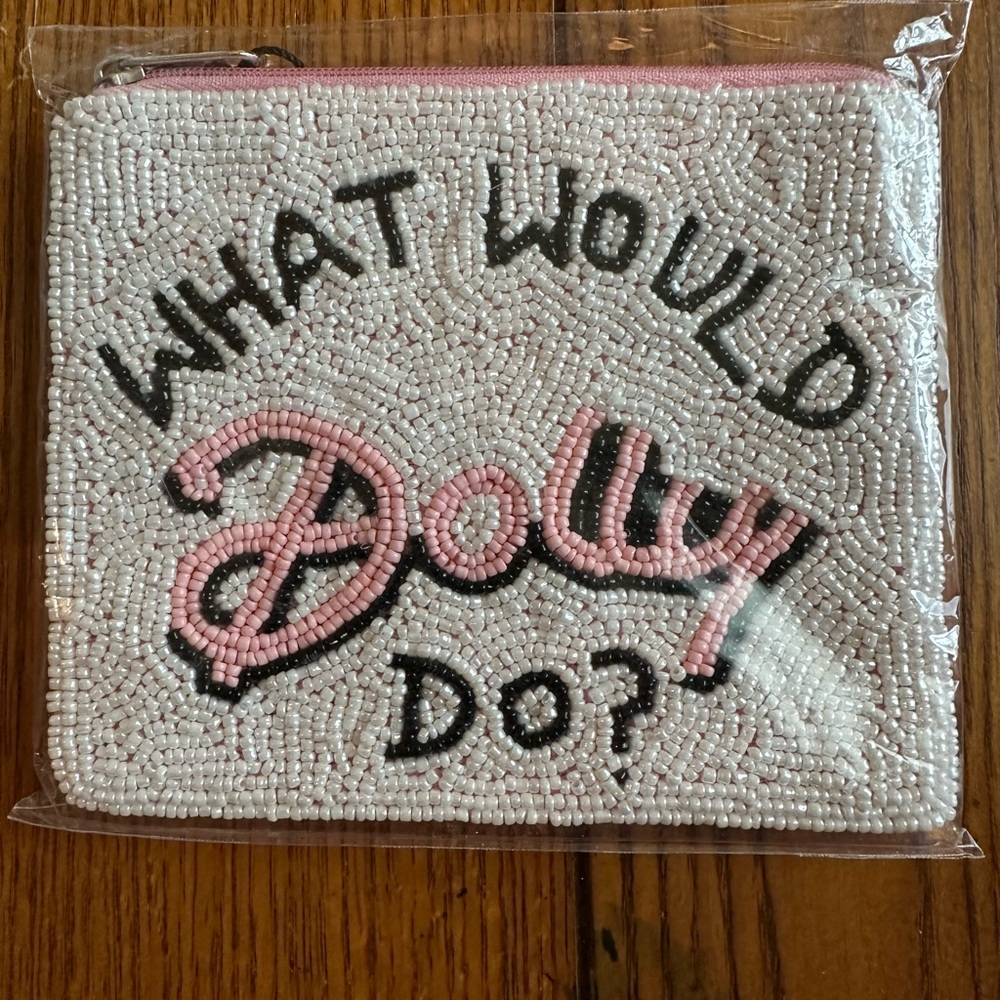 Beaded 'What Would Dolly Do?' Zip Wallet